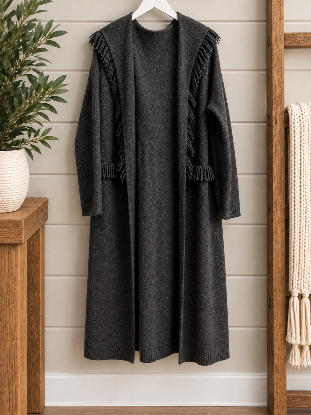 umgee Grey Fringe Cardigan